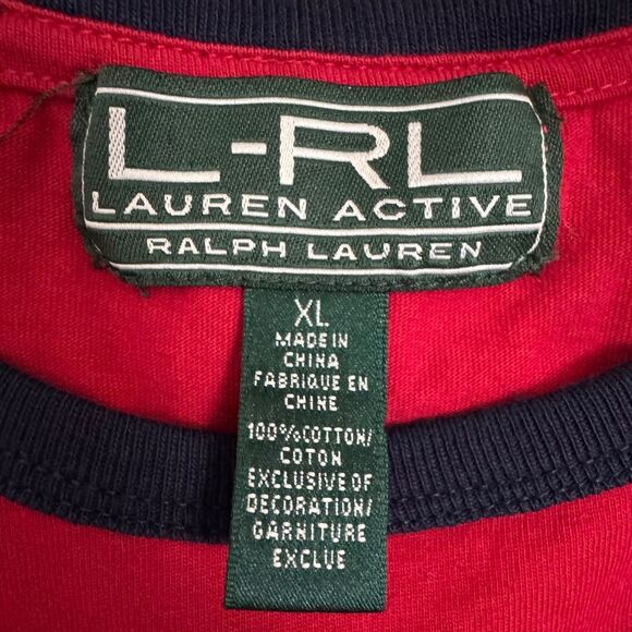 Lauren Ralph Lauren Red Navy Striped Crest Long sleeve Tee XL Preppy Classic - Picture 7 of 8